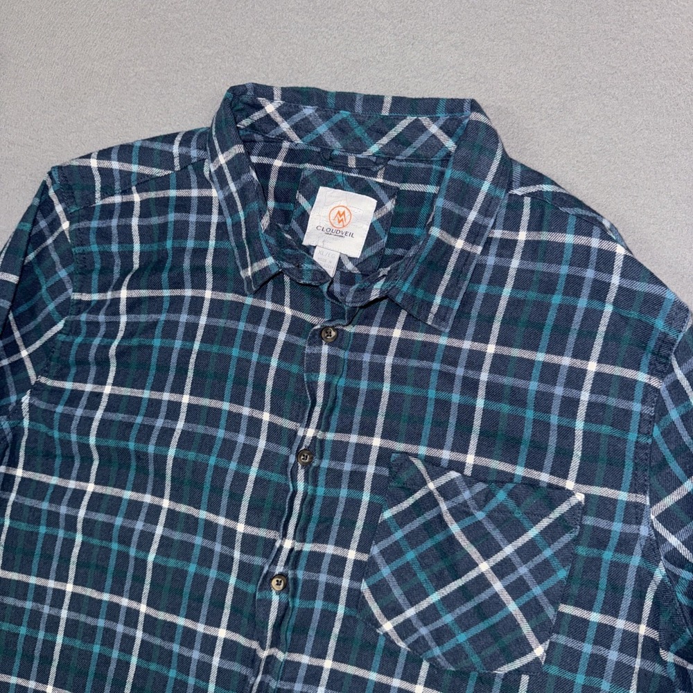Cloudveil Shirt Mens XL Blue Plaid Check Flannel Long Sleeve Button Down Twill